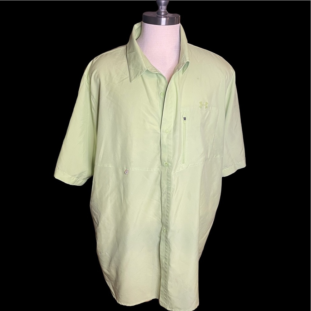 Under armor men’s slick material shirt in lime green!